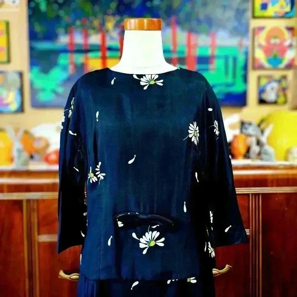 Vintage 60s Silk Jeunesse Couture Set Hand Painted - Picture 1 of 13